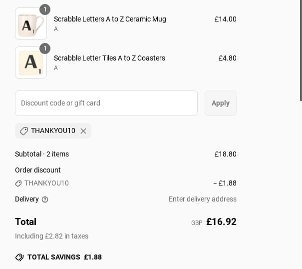 Screenshot of the Joyce & Joan discount code working