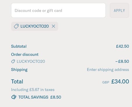 Screenshot of the Lucky Saint discount code working