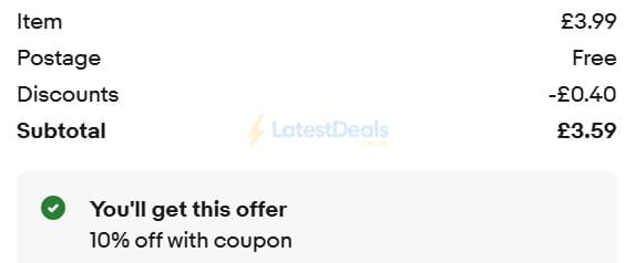 Screenshot of the ebay discount code working