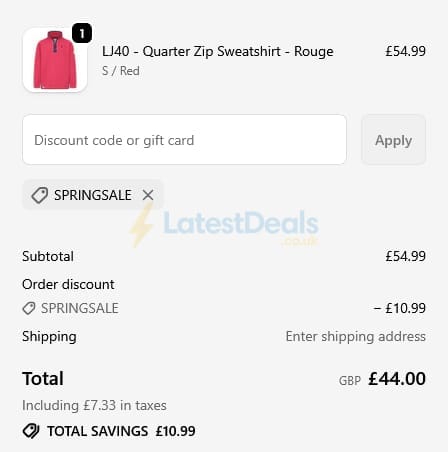 Screenshot of the Lazy Jacks discount code working