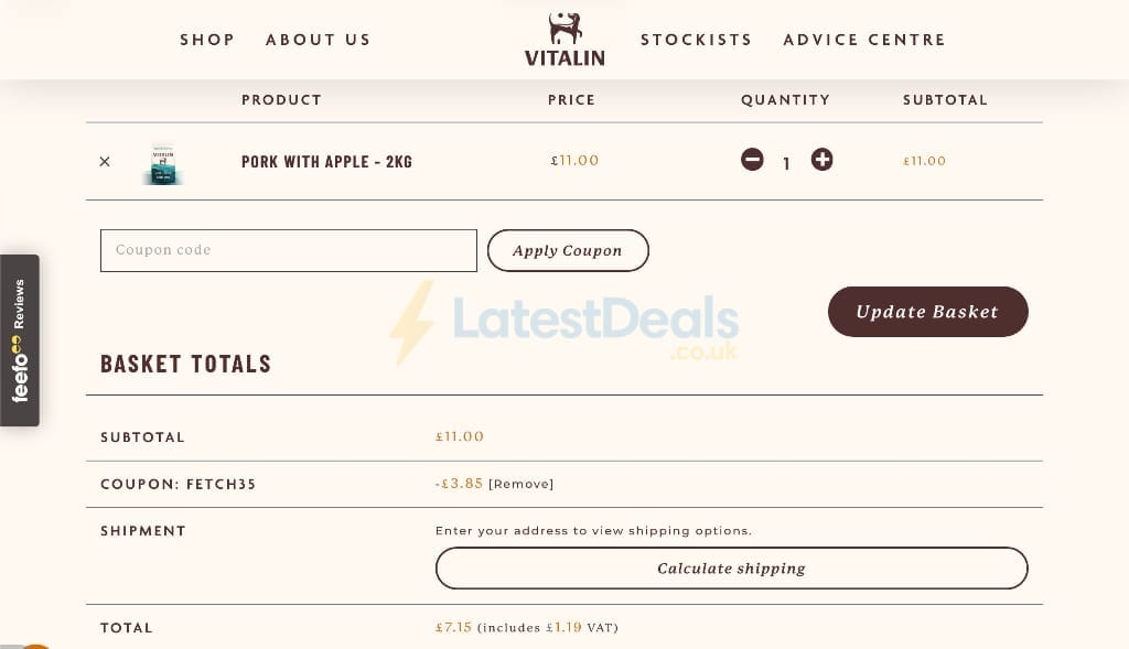 Screenshot of the Vitalin discount code working