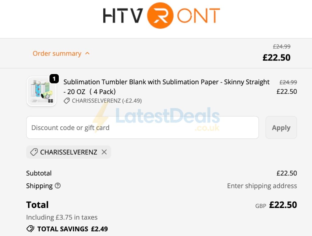 Screenshot of the HTVRONT UK discount code working