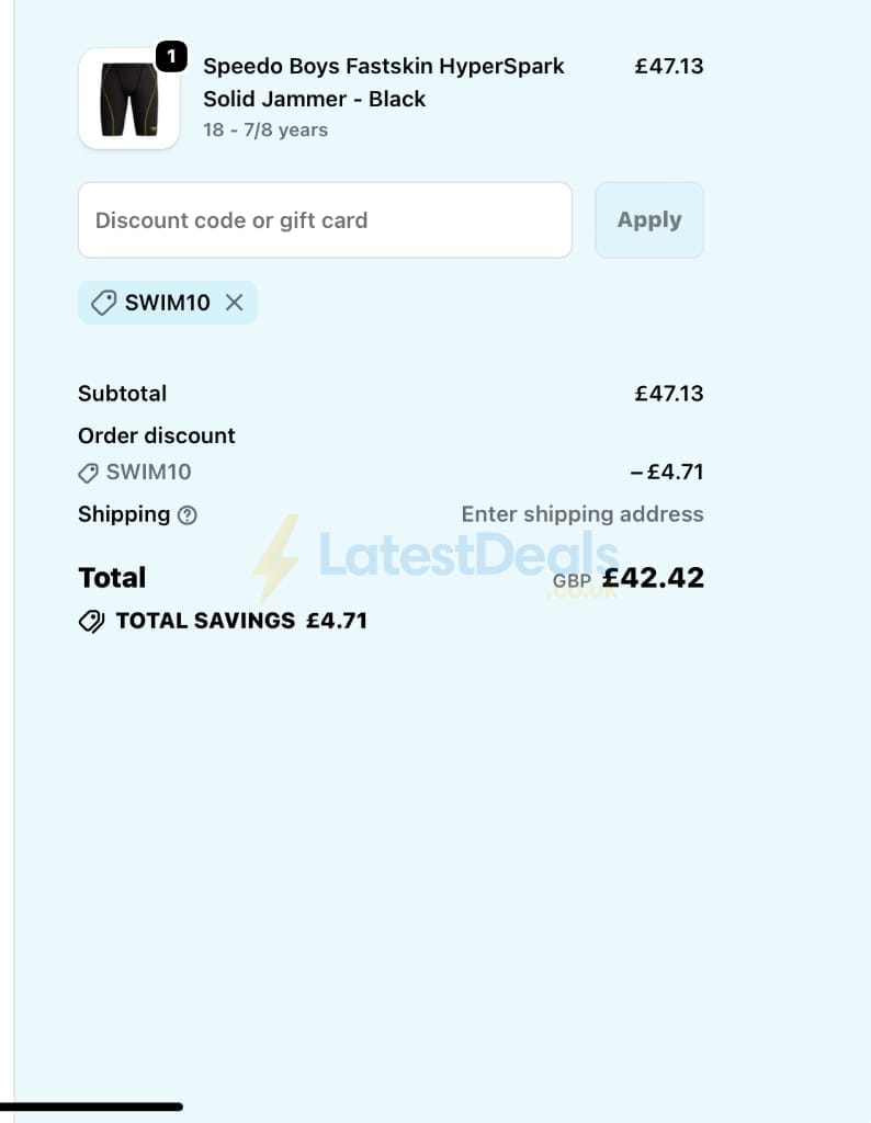 Screenshot of the Allens Swimwear discount code working