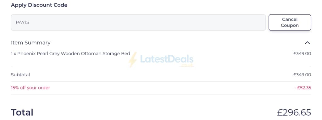 Screenshot of the Happy Beds discount code working