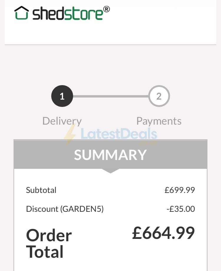 Screenshot of the Shedstore discount code working