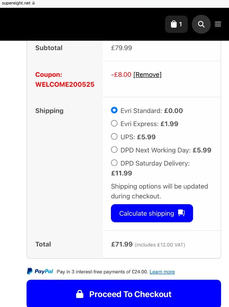 Screenshot of the Supereight discount code working