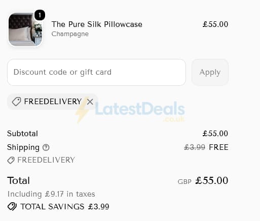 Screenshot of the The Silk Collection discount code working