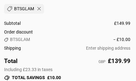 Screenshot of the Hollywood Mirrors discount code working