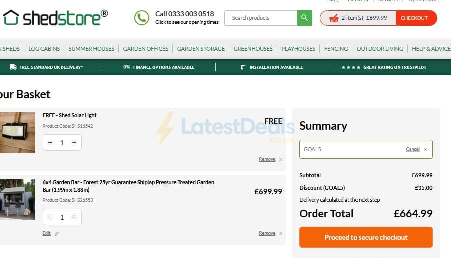 Screenshot of the Shedstore discount code working