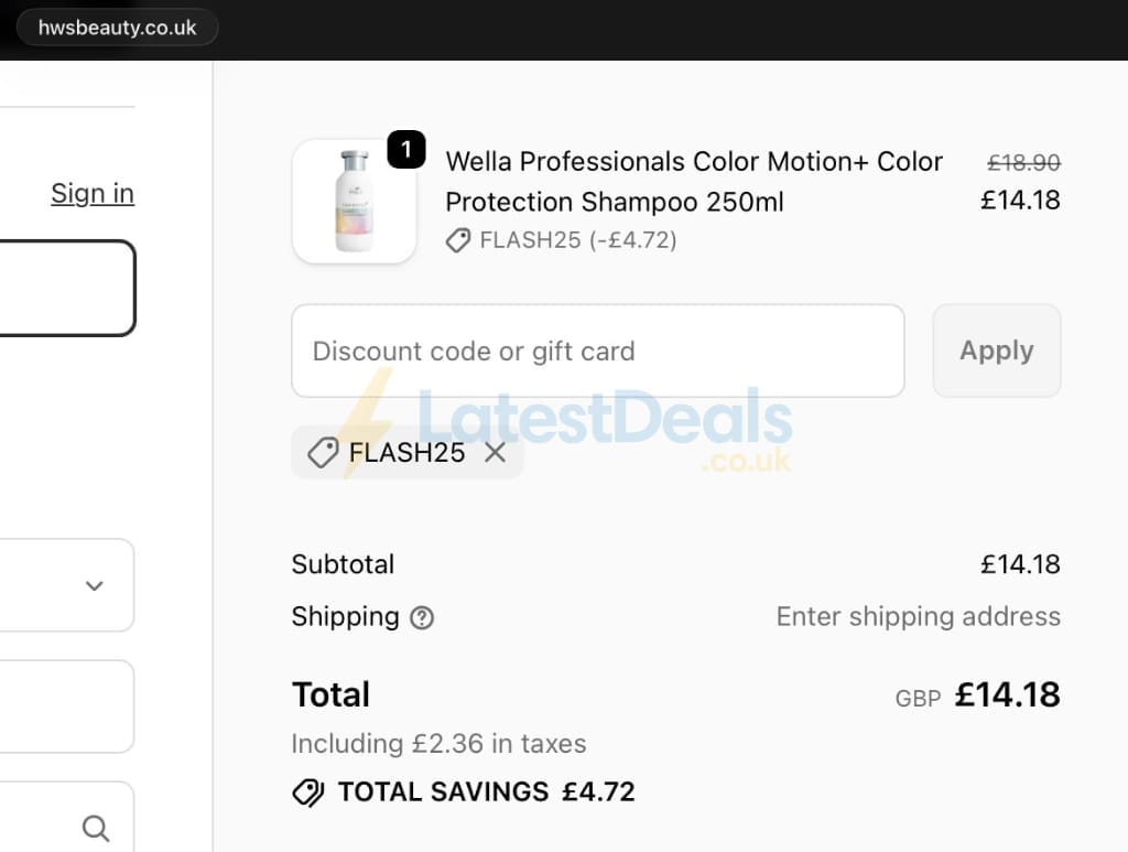 Screenshot of the HWS Beauty discount code working