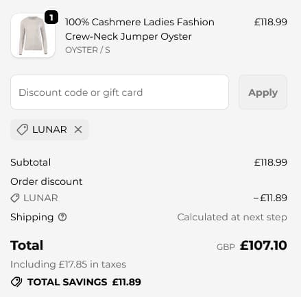 Screenshot of the Tartan Weaving Mill discount code working