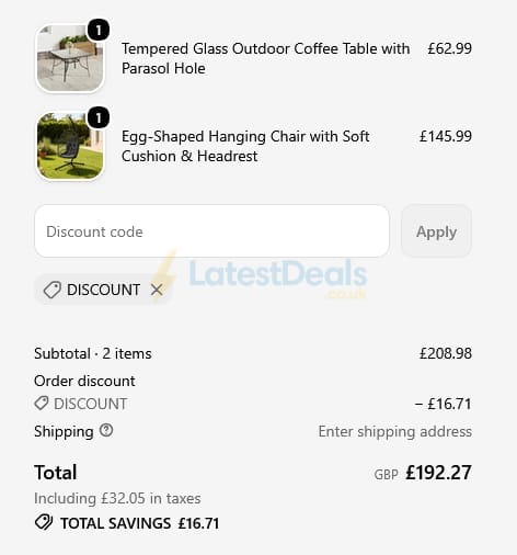 Screenshot of the Bathroom Deco discount code working