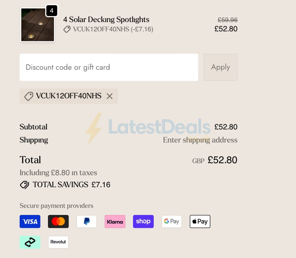 Screenshot of the Lights4fun discount code working