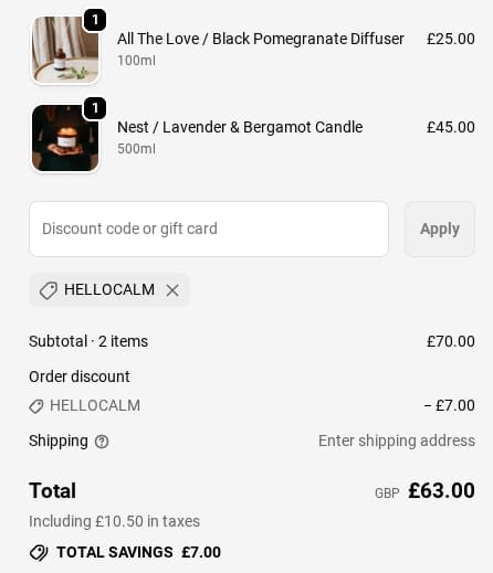 Screenshot of the Seven Seventeen discount code working
