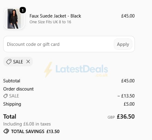 Screenshot of the JYY London discount code working