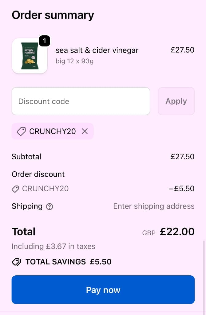 Screenshot of the Simply Roasted discount code working