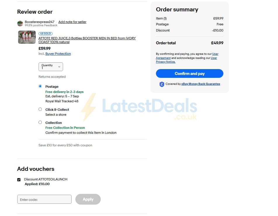 Screenshot of the ebay discount code working