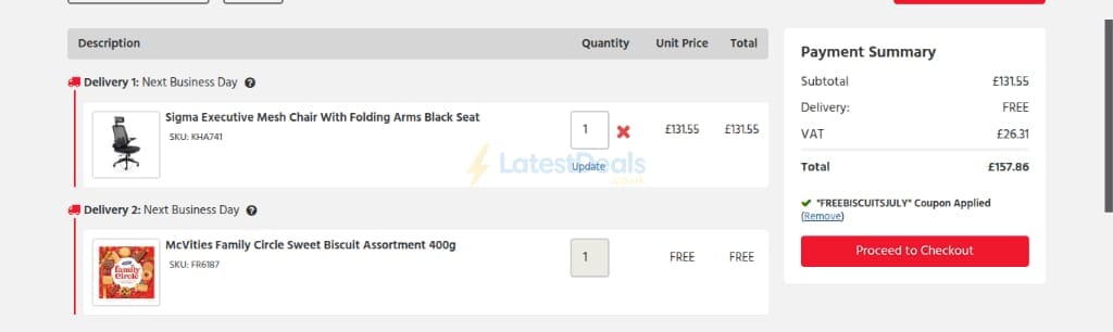 Screenshot of the UK Office Direct discount code working