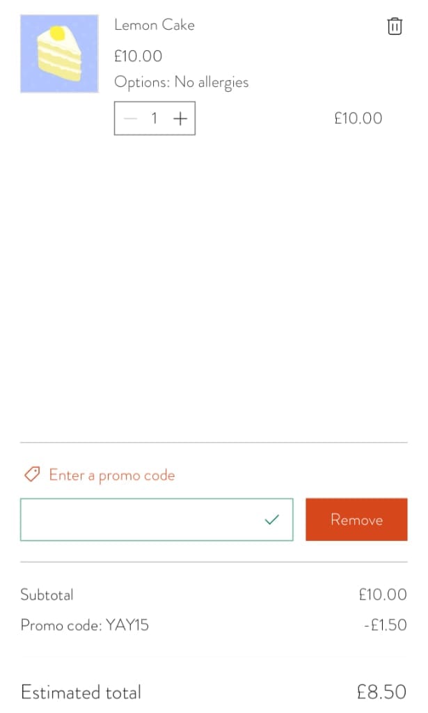 Screenshot of the Little Bakers discount code working