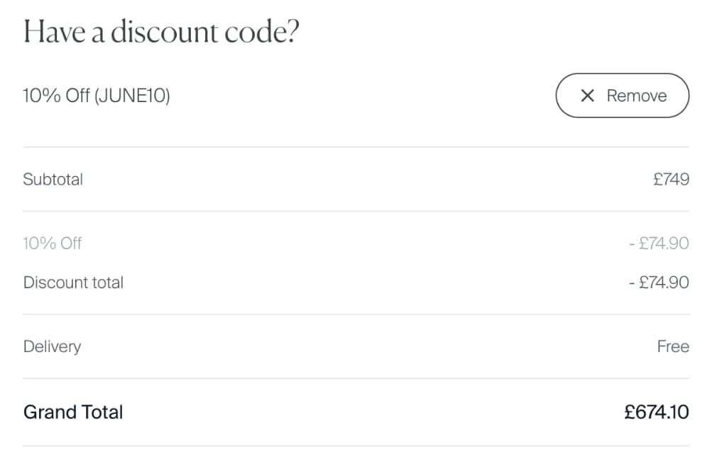 Screenshot of the Maze Living discount code working