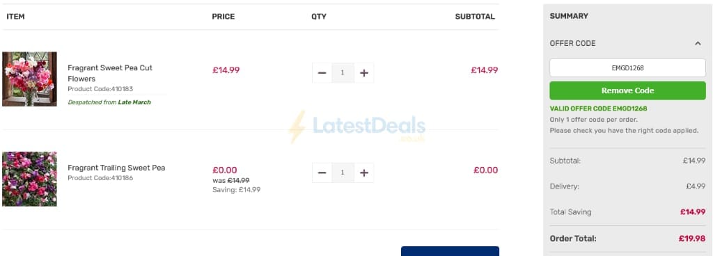 Screenshot of the Gardening Direct discount code working