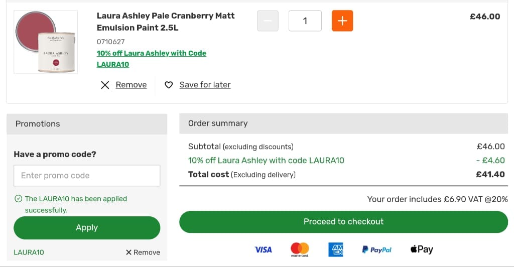 Screenshot of the Homebase discount code working