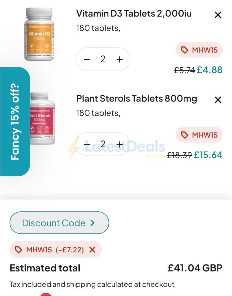 Screenshot of the SimplySupplements discount code working