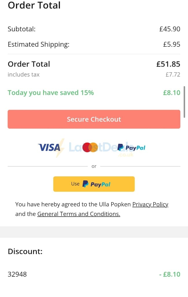 Screenshot of the Ulla Popken discount code working