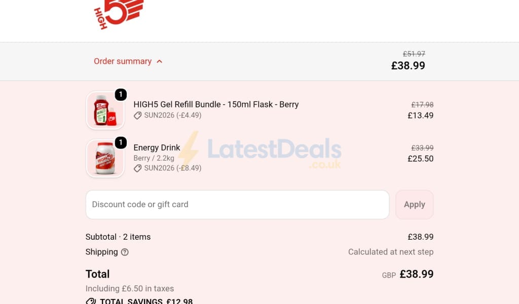 Screenshot of the High Five discount code working