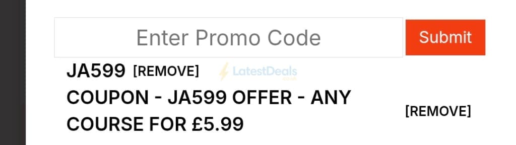 Screenshot of the John Academy discount code working