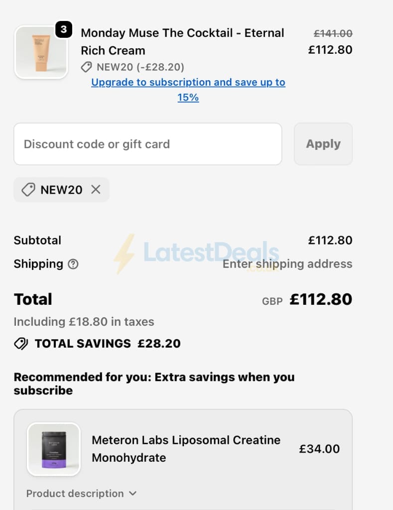 Screenshot of the W-Wellness discount code working