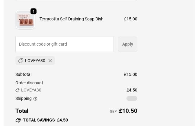 Screenshot of the KITSCH discount code working