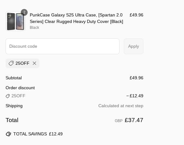 Screenshot of the Punkcases discount code working