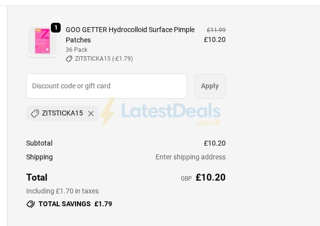 Screenshot of the Zitsticka discount code working