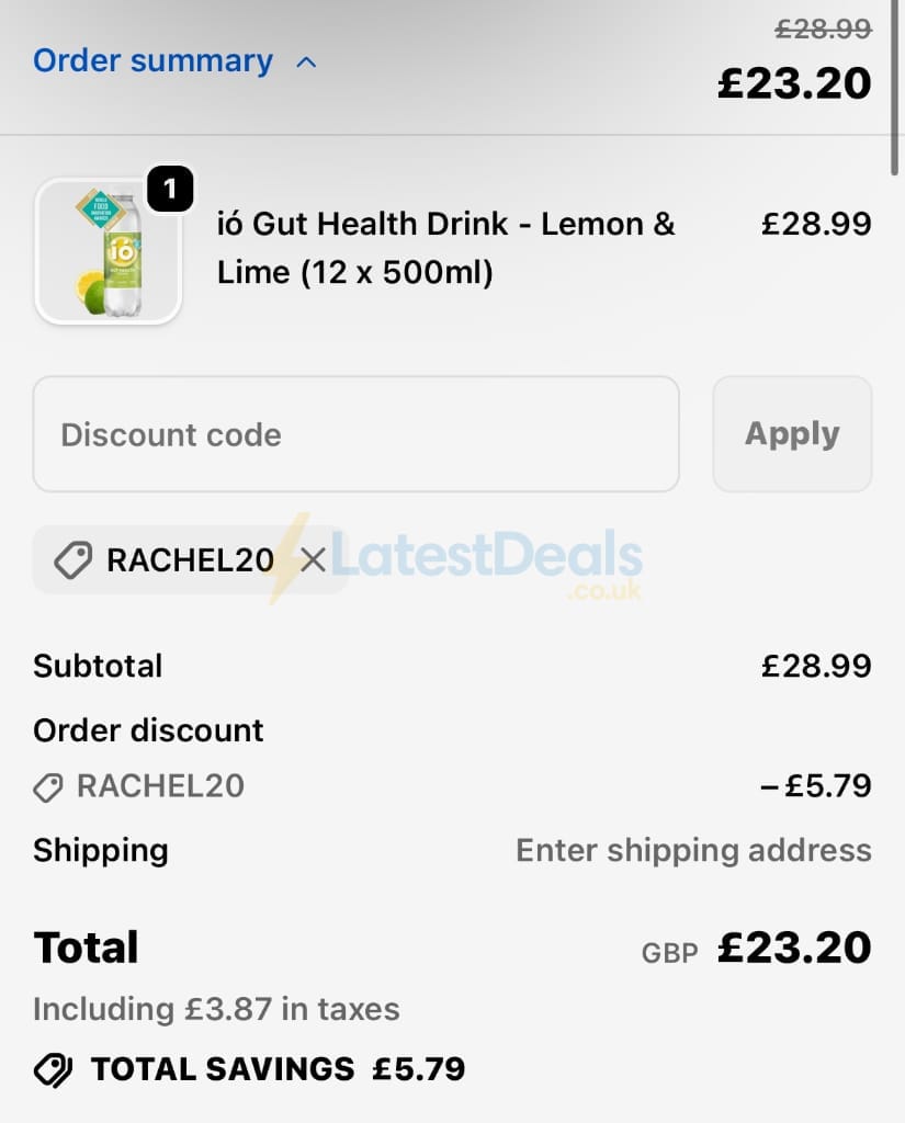Screenshot of the ió Gut Health Drink discount code working