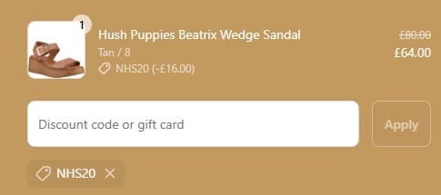 Screenshot of the Brantano discount code working