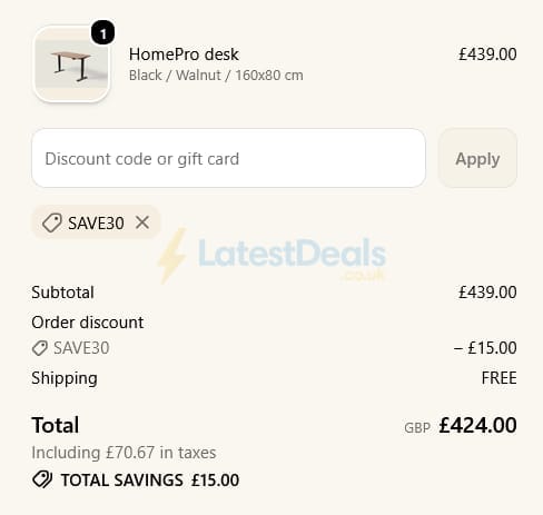 Screenshot of the Desktronic discount code working