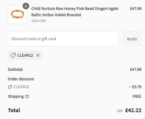 Screenshot of the Love Amber X discount code working