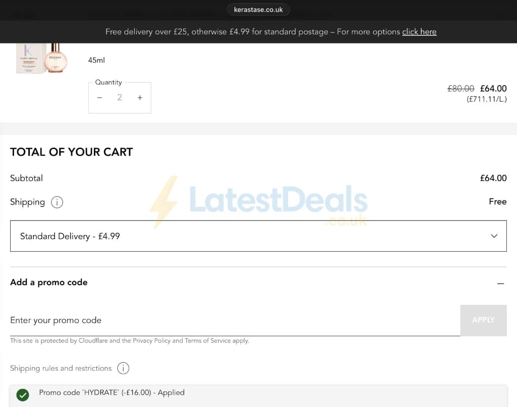 Screenshot of the Kerastase discount code working