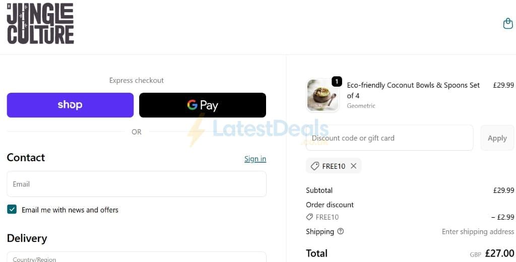 Screenshot of the Jungle Culture discount code working