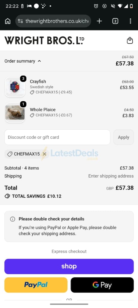 Screenshot of the Wright Brothers discount code working