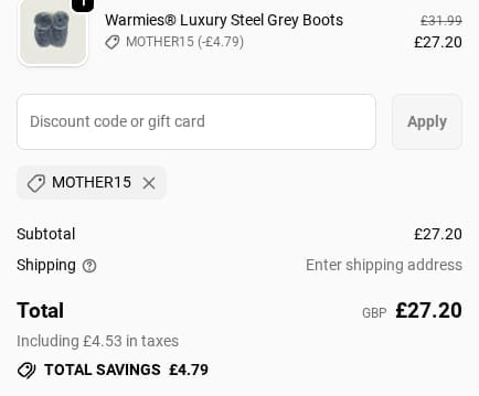 Screenshot of the Warmies discount code working