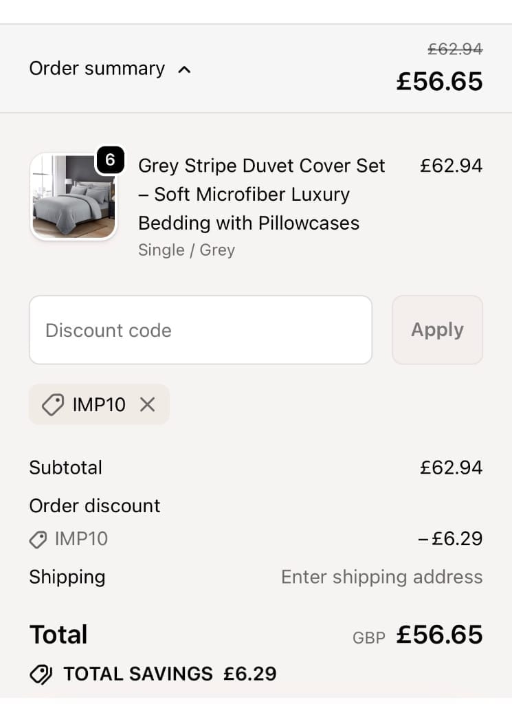 Screenshot of the Imperial Rooms discount code working