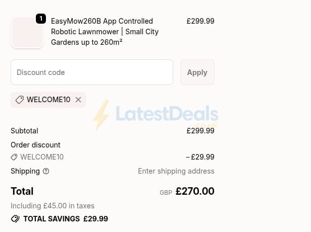 Screenshot of the Yard Force discount code working