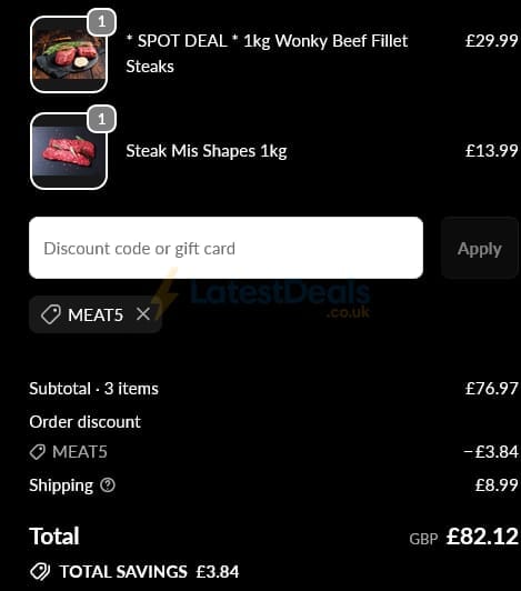 Screenshot of the The Meat Man discount code working
