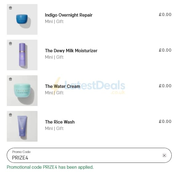 Screenshot of the Tatcha discount code working