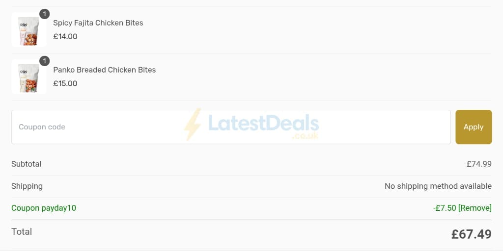 Screenshot of the Gold Standard Nutrition discount code working