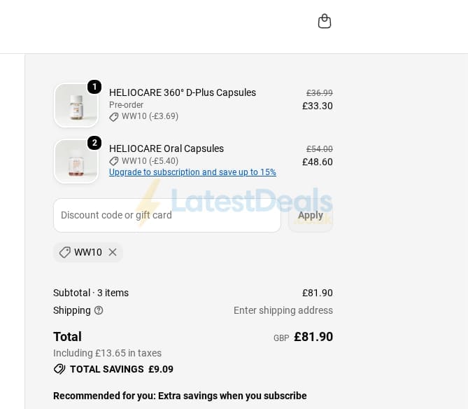 Screenshot of the W-Wellness discount code working