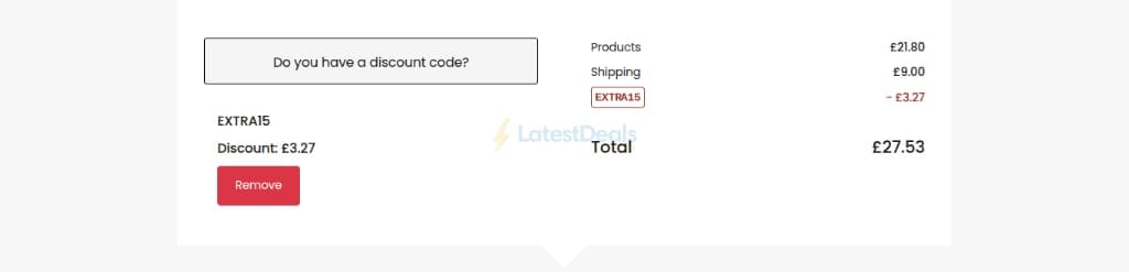 Screenshot of the Royal Design discount code working