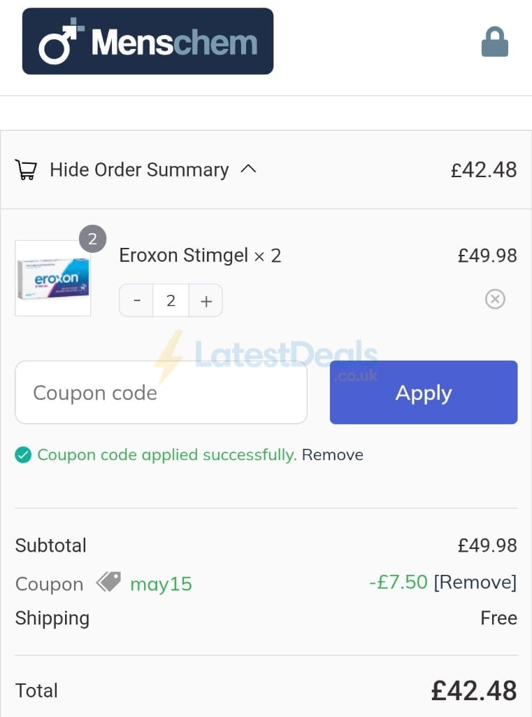 Screenshot of the Menschem discount code working